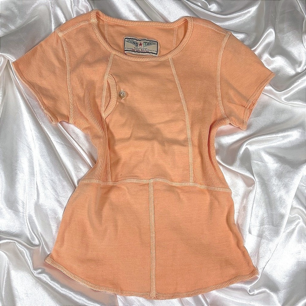 y2k Hard Tail Top Orange Excellent Ribbed Paneled Short Sleeve Tee